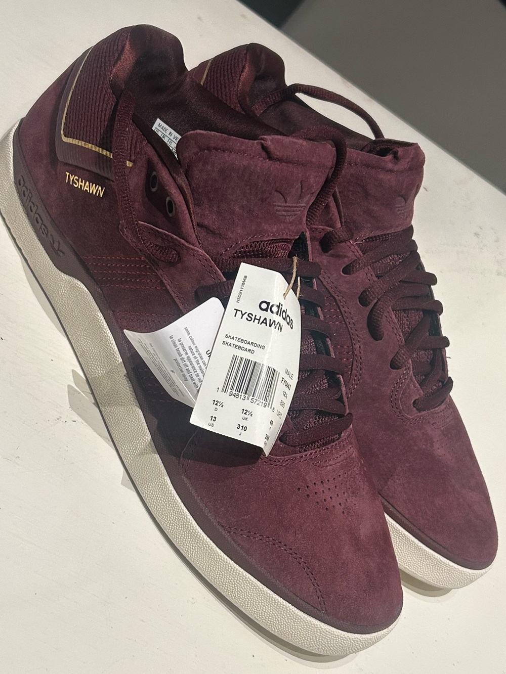 Adidas Tyshawn Suede Skate Shoes - Burgundy & Gold, Men’s size 13